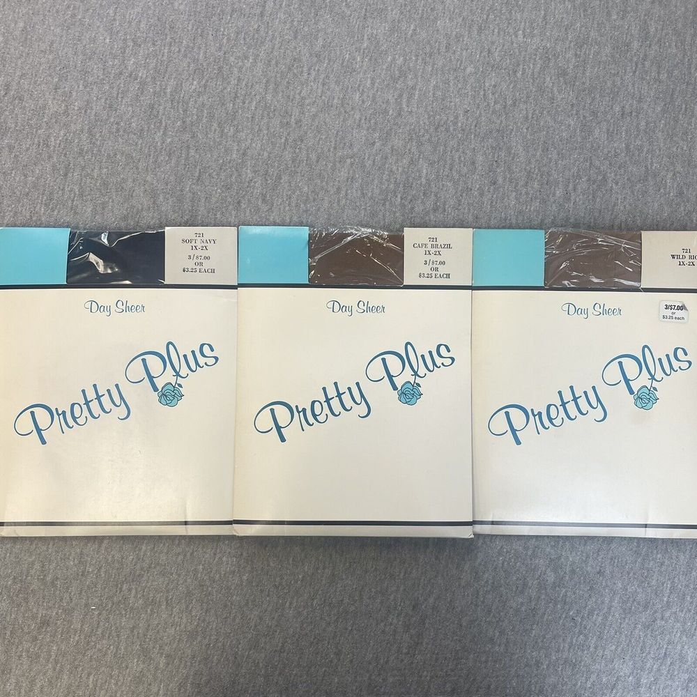 Pretty‎ Plus PantyHose 1X-2X Navy Cafe Brazil Wild Rice 3 Pair NOS Vintage
